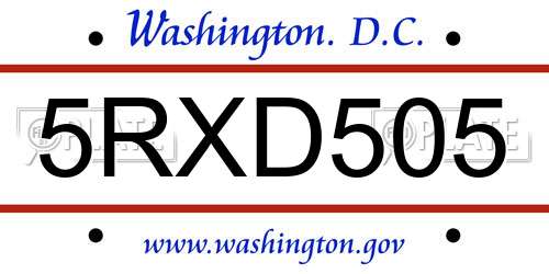 5RXD505 District Of Columbia License Plate