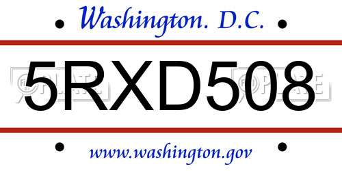 5RXD508 District Of Columbia License Plate