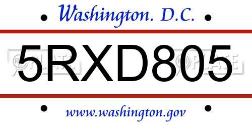 5RXD805 District Of Columbia License Plate