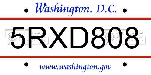 5RXD808 District Of Columbia License Plate
