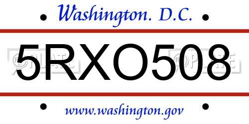 5RXO508 District Of Columbia License Plate