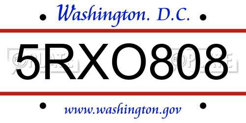 5RXO808 District Of Columbia License Plate