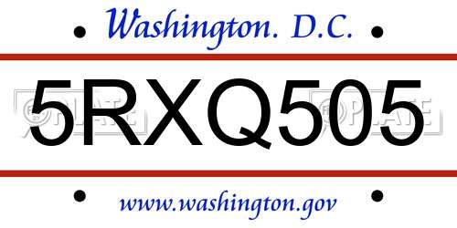 5RXQ505 District Of Columbia License Plate