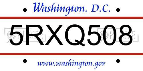 5RXQ508 District Of Columbia License Plate