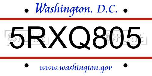 5RXQ805 District Of Columbia License Plate