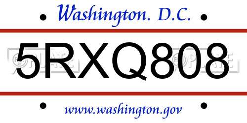 5RXQ808 District Of Columbia License Plate