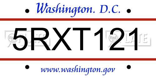 5RXT121 District Of Columbia License Plate