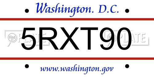 5RXT90 District Of Columbia License Plate
