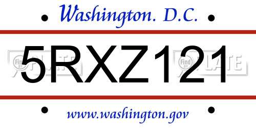 5RXZ121 District Of Columbia License Plate
