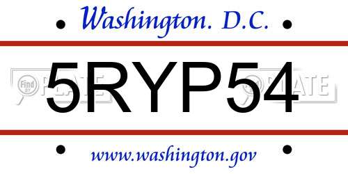 5RYP54 District Of Columbia License Plate