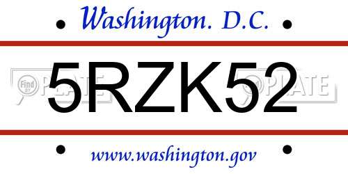 5RZK52 District Of Columbia License Plate