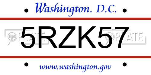 5RZK57 District Of Columbia License Plate