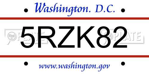 5RZK82 District Of Columbia License Plate