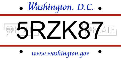 5RZK87 District Of Columbia License Plate