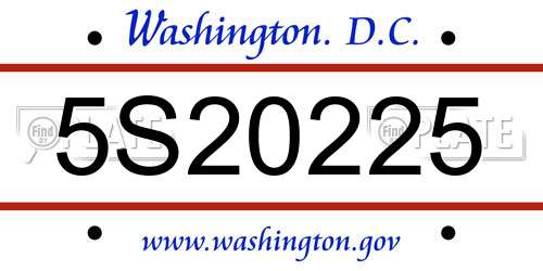 5S20225 District Of Columbia License Plate