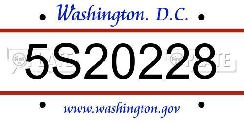 5S20228 District Of Columbia License Plate