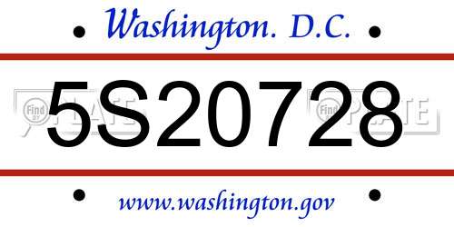 5S20728 District Of Columbia License Plate