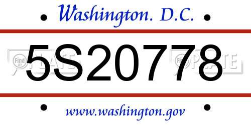 5S20778 District Of Columbia License Plate