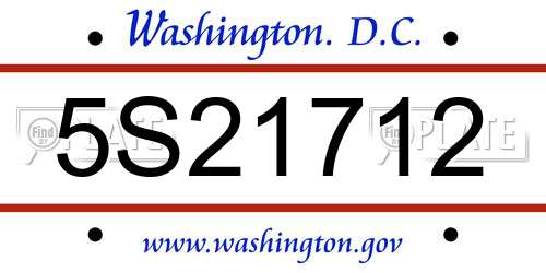 5S21712 District Of Columbia License Plate