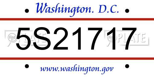 5S21717 District Of Columbia License Plate