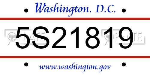 5S21819 District Of Columbia License Plate