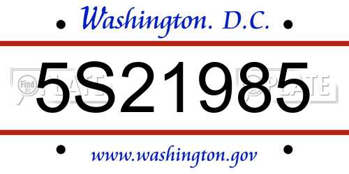 5S21985 District Of Columbia License Plate