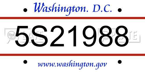 5S21988 District Of Columbia License Plate