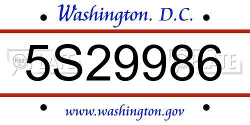 5S29986 District Of Columbia License Plate