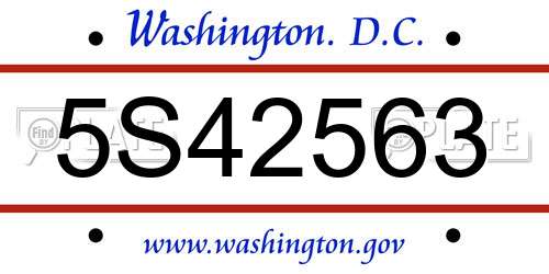 5S42563 District Of Columbia License Plate