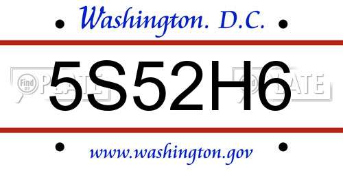 5S52H6 District Of Columbia License Plate