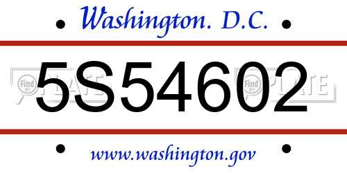 5S54602 District Of Columbia License Plate