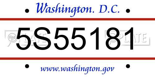5S55181 District Of Columbia License Plate