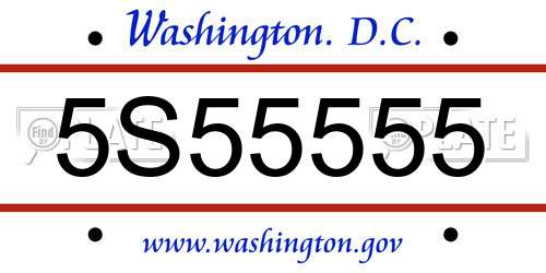 5S55555 District Of Columbia License Plate
