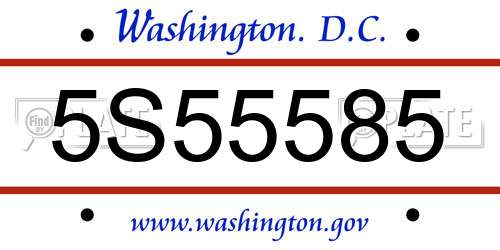 5S55585 District Of Columbia License Plate