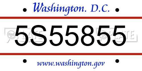 5S55855 District Of Columbia License Plate