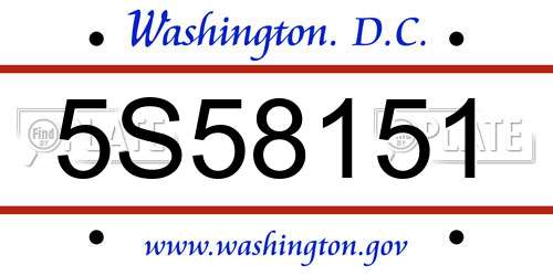 5S58151 District Of Columbia License Plate