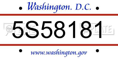 5S58181 District Of Columbia License Plate