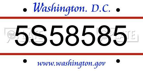 5S58585 District Of Columbia License Plate