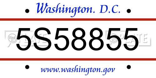 5S58855 District Of Columbia License Plate