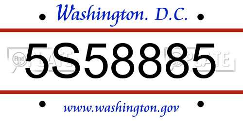5S58885 District Of Columbia License Plate