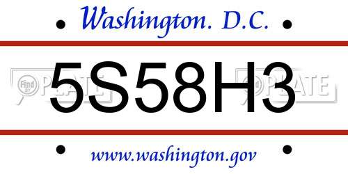 5S58H3 District Of Columbia License Plate