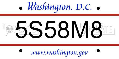 5S58M8 District Of Columbia License Plate