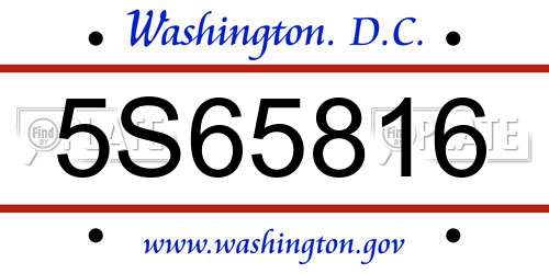 5S65816 District Of Columbia License Plate