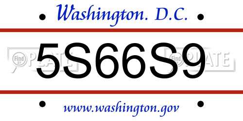 5S66S9 District Of Columbia License Plate