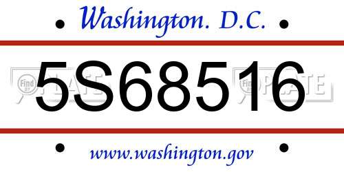5S68516 District Of Columbia License Plate