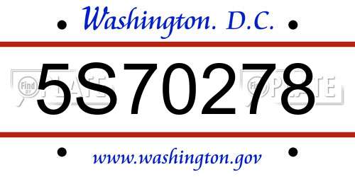 5S70278 District Of Columbia License Plate