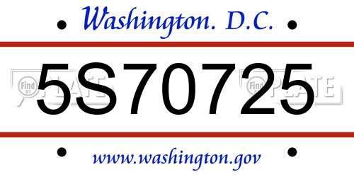 5S70725 District Of Columbia License Plate