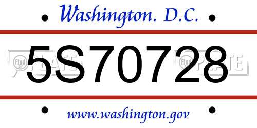 5S70728 District Of Columbia License Plate
