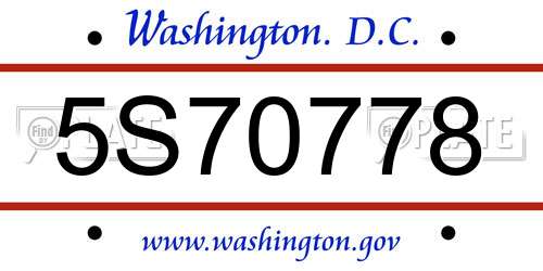 5S70778 District Of Columbia License Plate