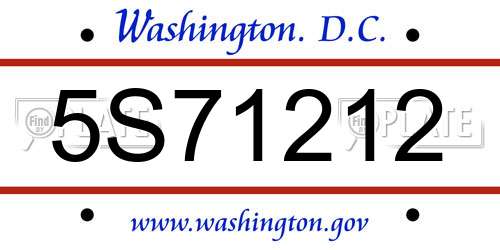 5S71212 District Of Columbia License Plate